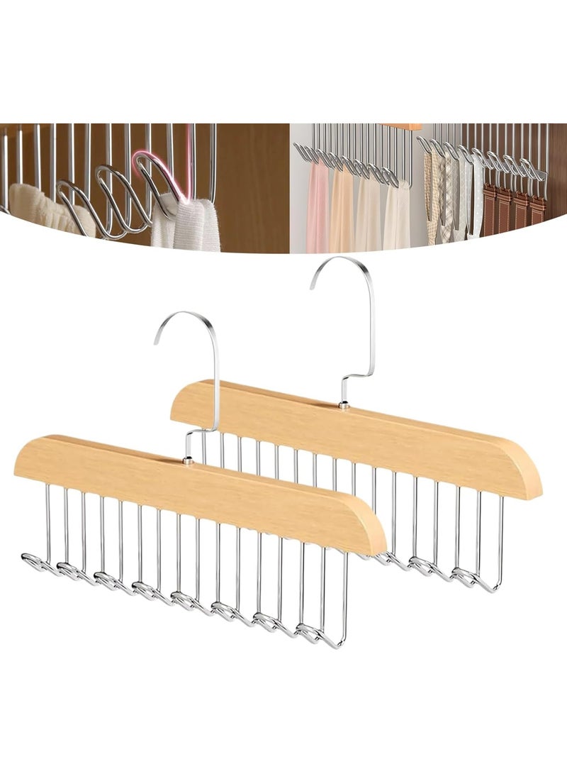 8 Hooks Space Saving Tie Rack 2 Pack, Premium Wood & Steel Non-Slip Storage Hanger, Adjustable Closet Organizer for Belt, Scarf, Bra, Tie, Swimsuit, Jewelry | Durable Wardrobe Hanging Solution - Image 1